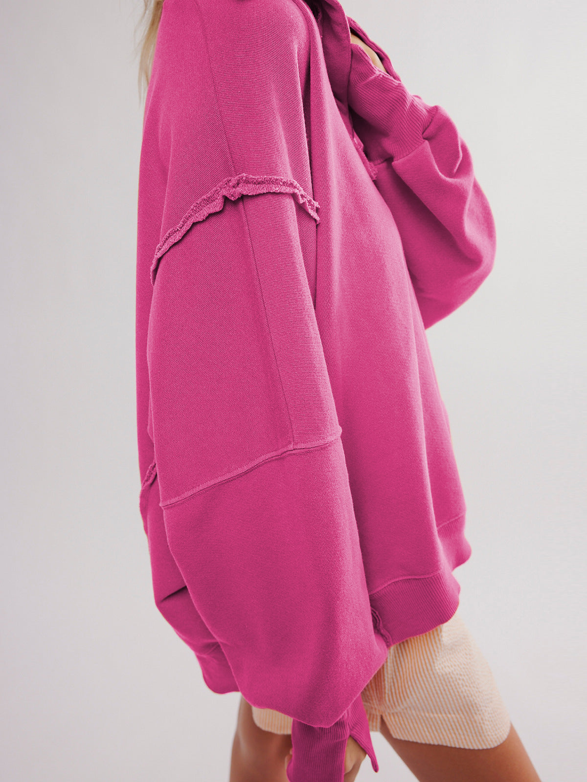 Oversized Collared Balloon Sleeve Split Hem Sweatshirt