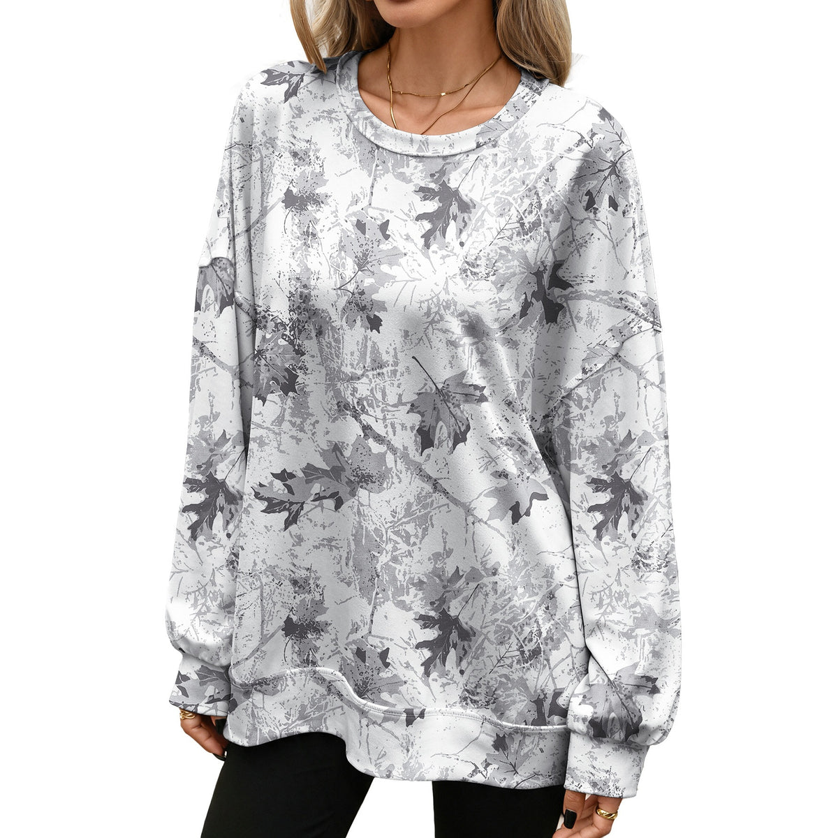 Women's Oversized Camo Crewneck Long Sleeve Sweatshirt