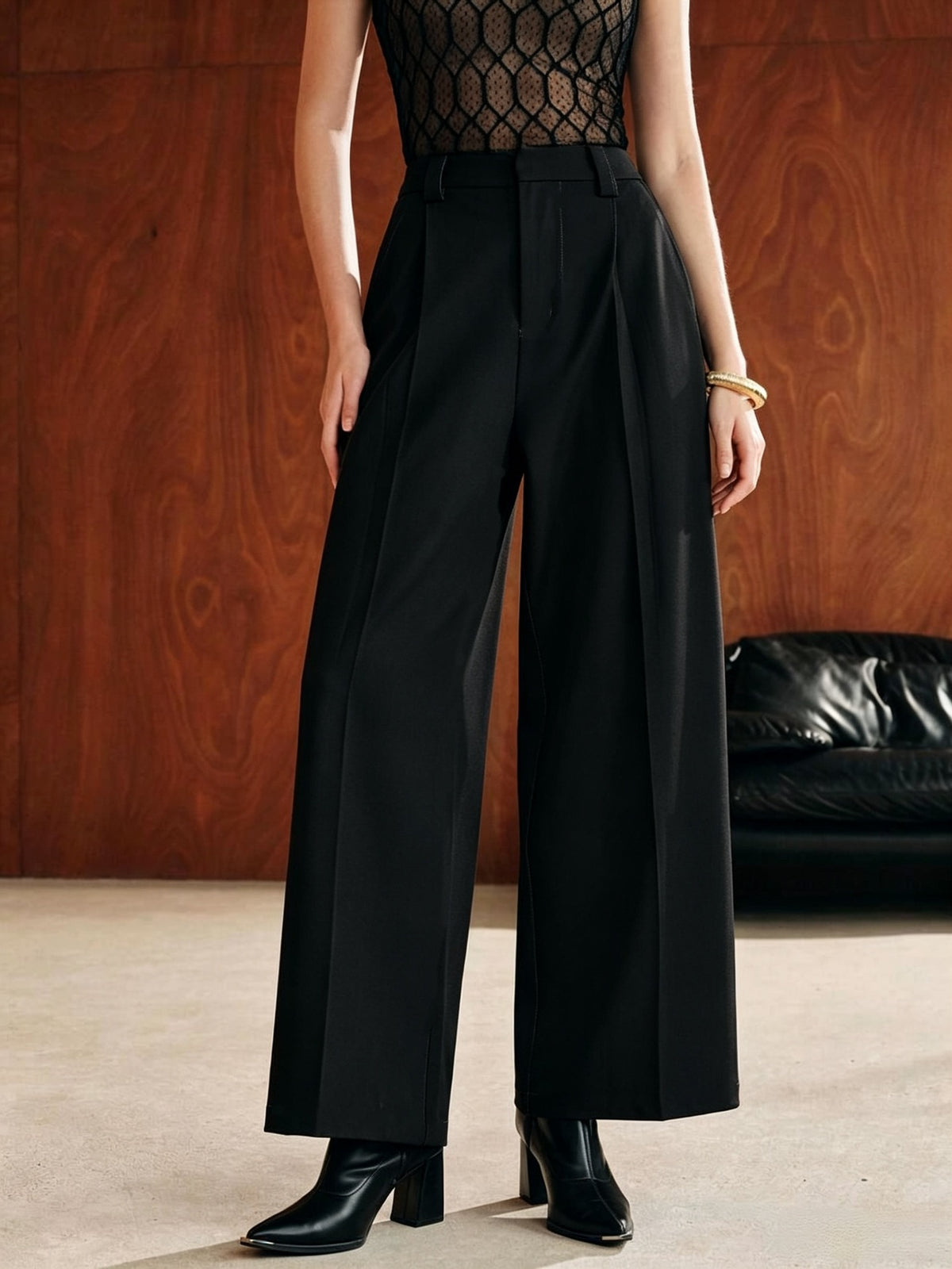 Women's High Waist Pleated Wide Leg Dress Pants