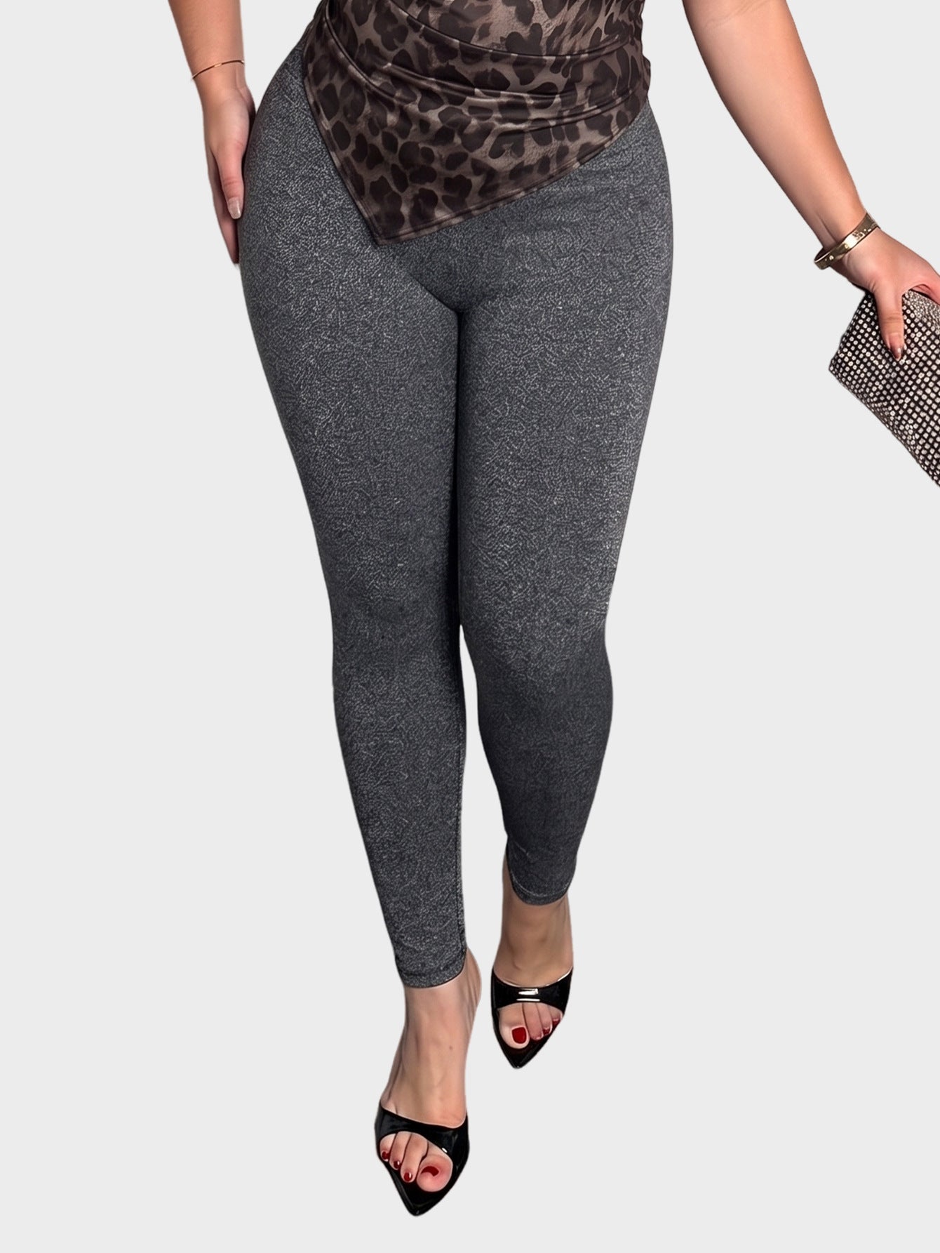 Leopard Print Faux Leather Leggings High Waist Slim Fit
