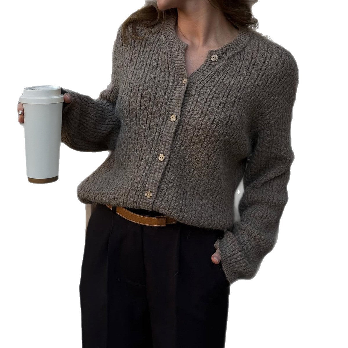 Women's Old Money Cable Knit Cardigan Drop Shoulder