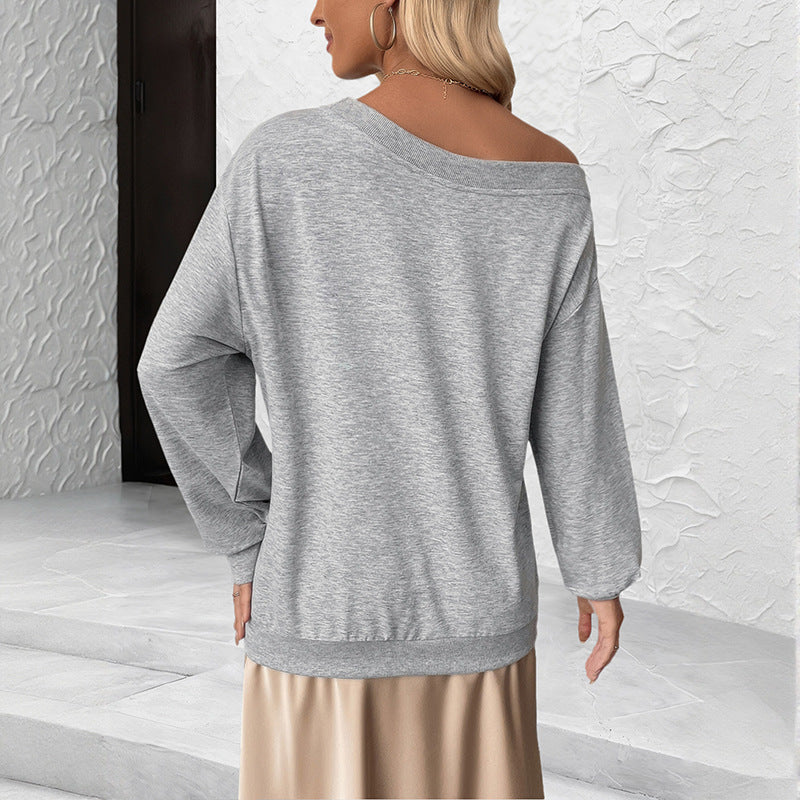 Off Shoulder 3D Floral Sweatshirt Casual Gray Pullover