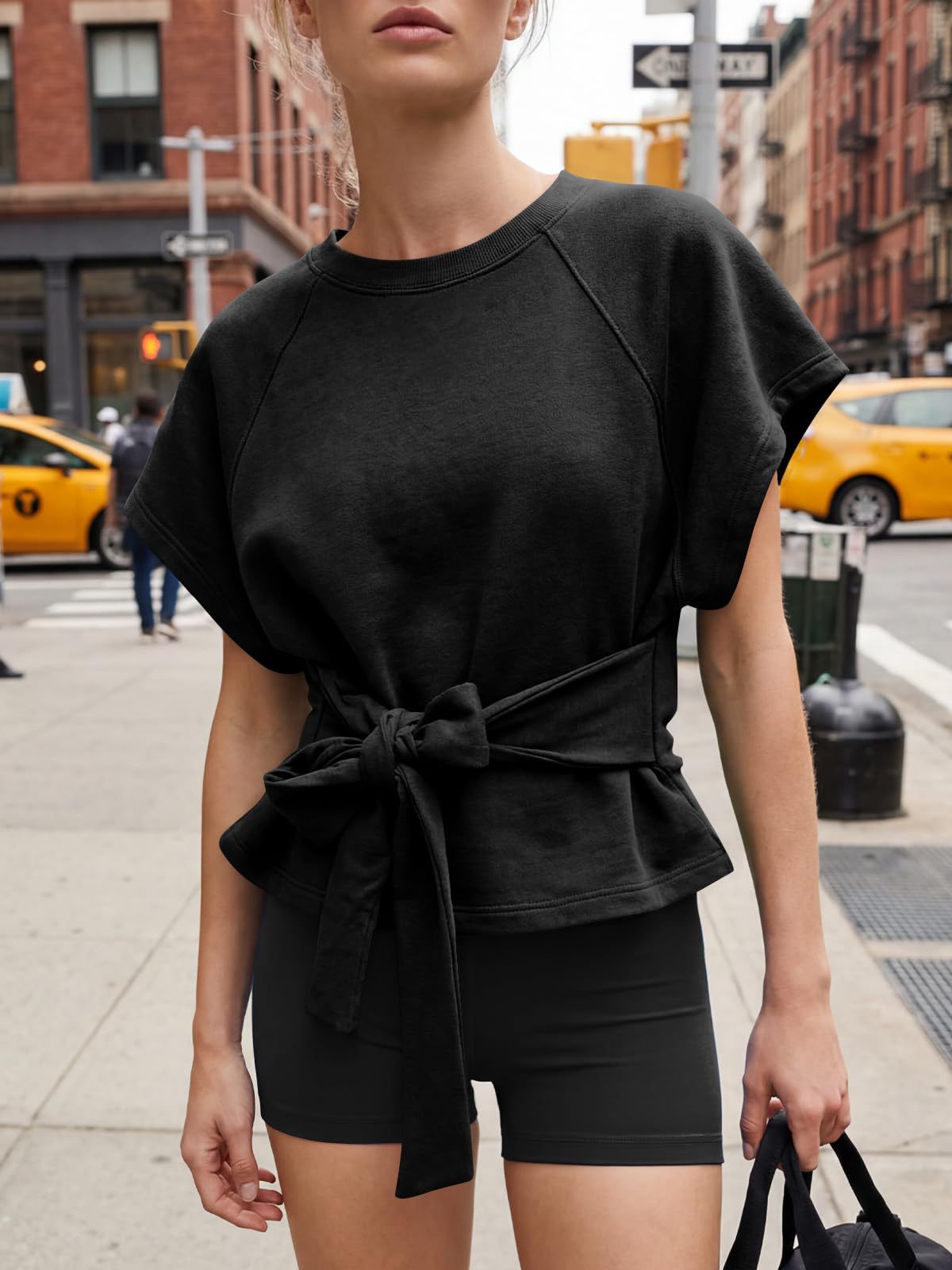 Solid Tie Waist Blouse Oversized Boutique Peplum Top