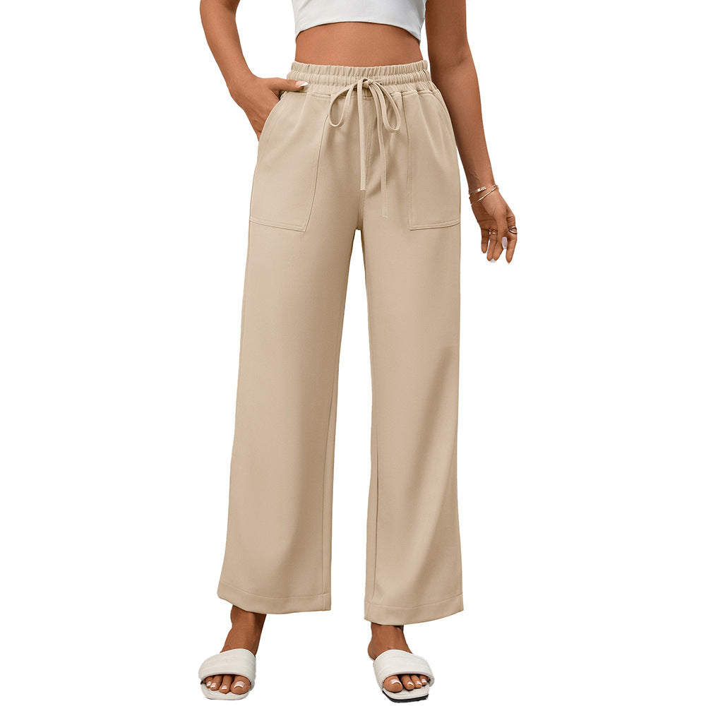 Wide Leg Drawstring Pants with Pockets High Waist Casual