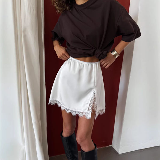 Satin Lace Mini Skirt Y2K Slip Skirt