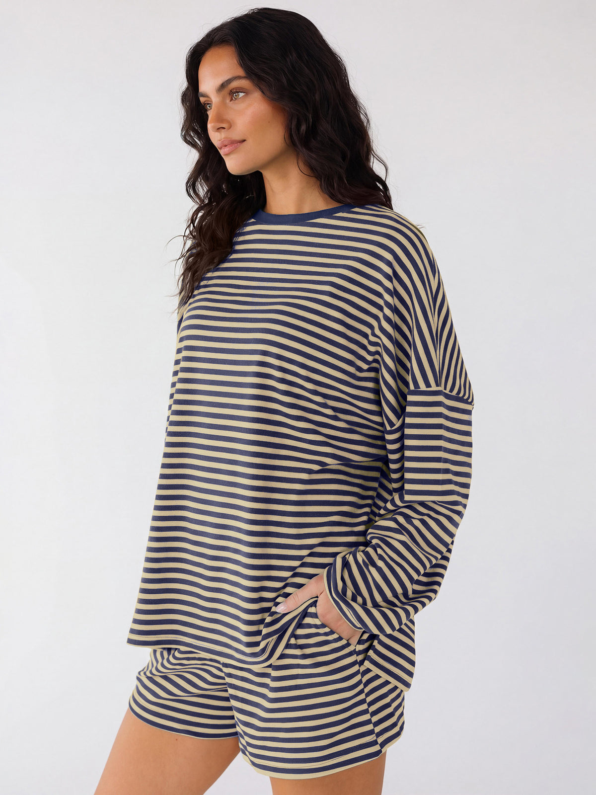 Striped Oversized Two Piece Lounge Shorts Set