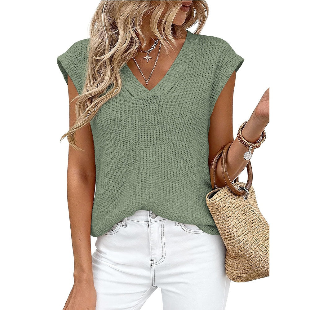 Women’s V Neck Sleeveless Knit Sweater Vest Loose Casual Summer Pullover Top