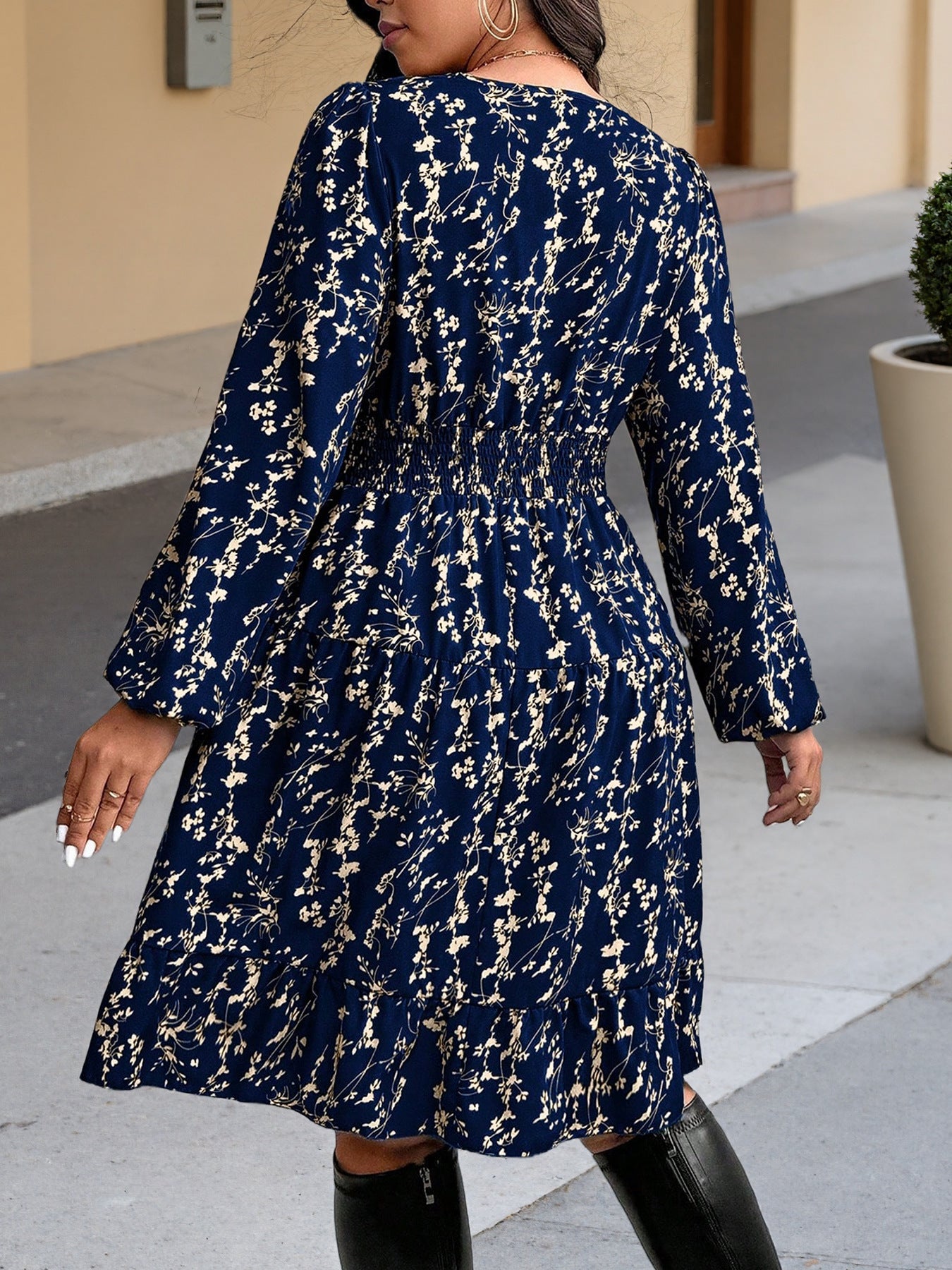 Plus Size Floral Wrap V Neck Mini Dress