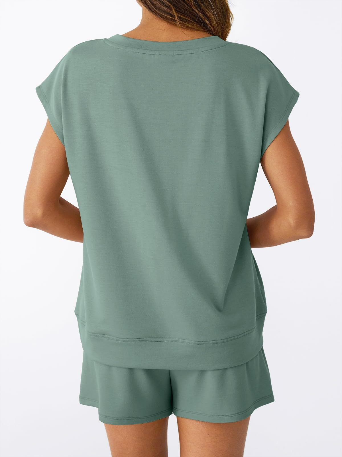 Women’s V Neck Short Sleeve Top and Drawstring Shorts Set Casual Summer Lounge Outfit