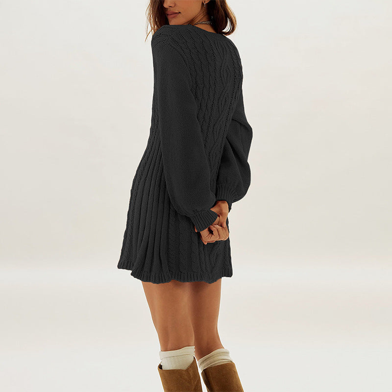 Women's Oversized Cable Knit Sweater Dress Long Sleeve