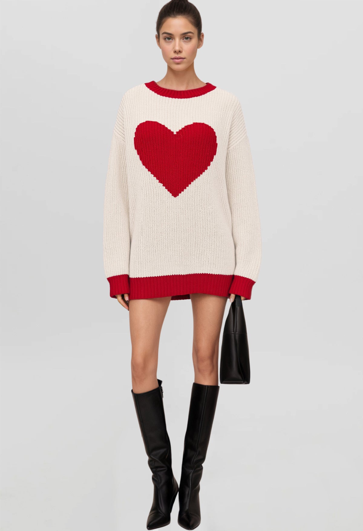 Women's Oversized Heart Color Block Chunky Knit Sweater