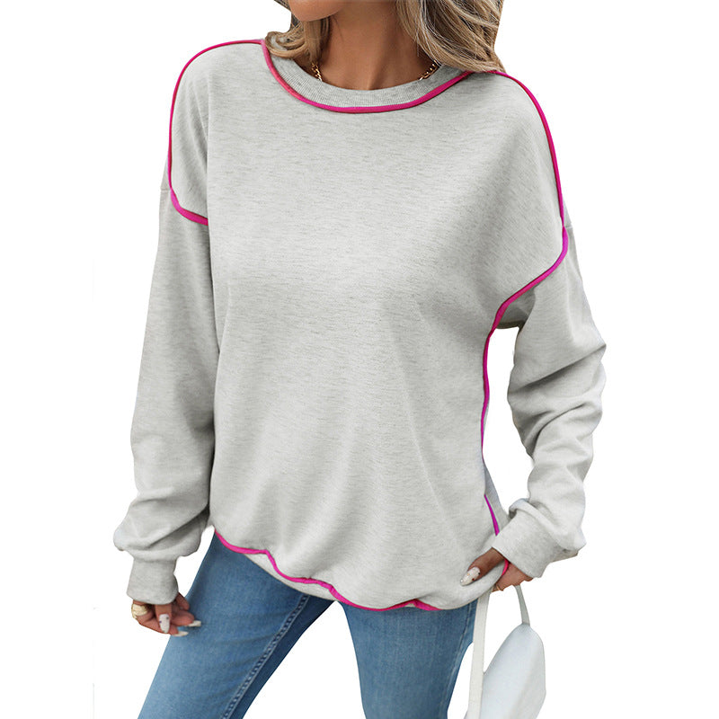 Women's Casual Crewneck Contrast Stitch Pullover Sweatshirt