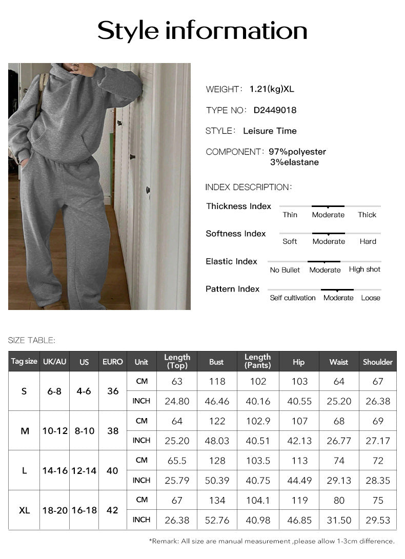 Warm Inner Fleece Hooded Sweater Sweatpants Two-piece Set