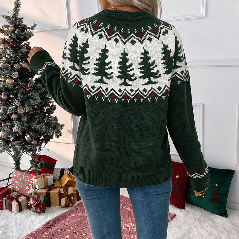 Women's Christmas Fair Isle Sweater Green Crew Neck
