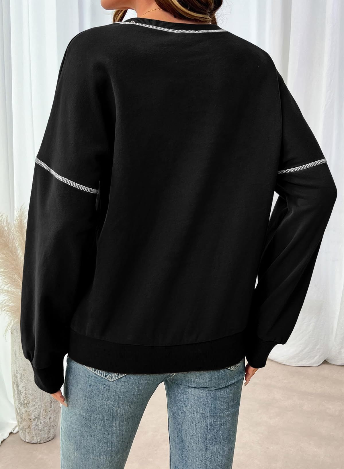 Contrast Stitch Crew Neck Casual Sweatshirt Pullover