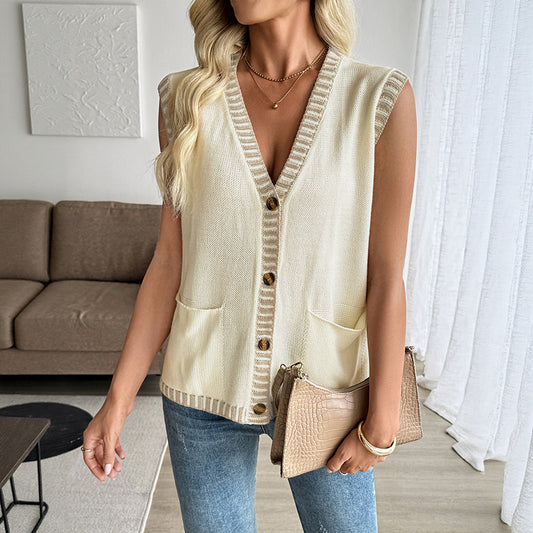 Colorblock Sleeveless Knit Vest – Chic Fall Cardigan