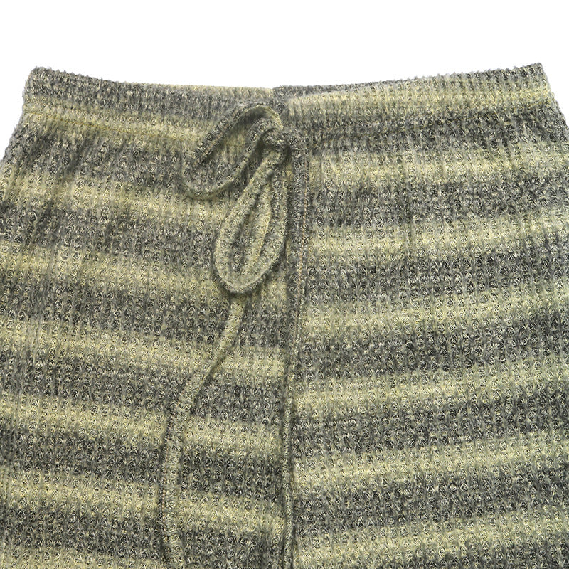 Women's Striped Drawstring Wide Leg Casual Knit Pants