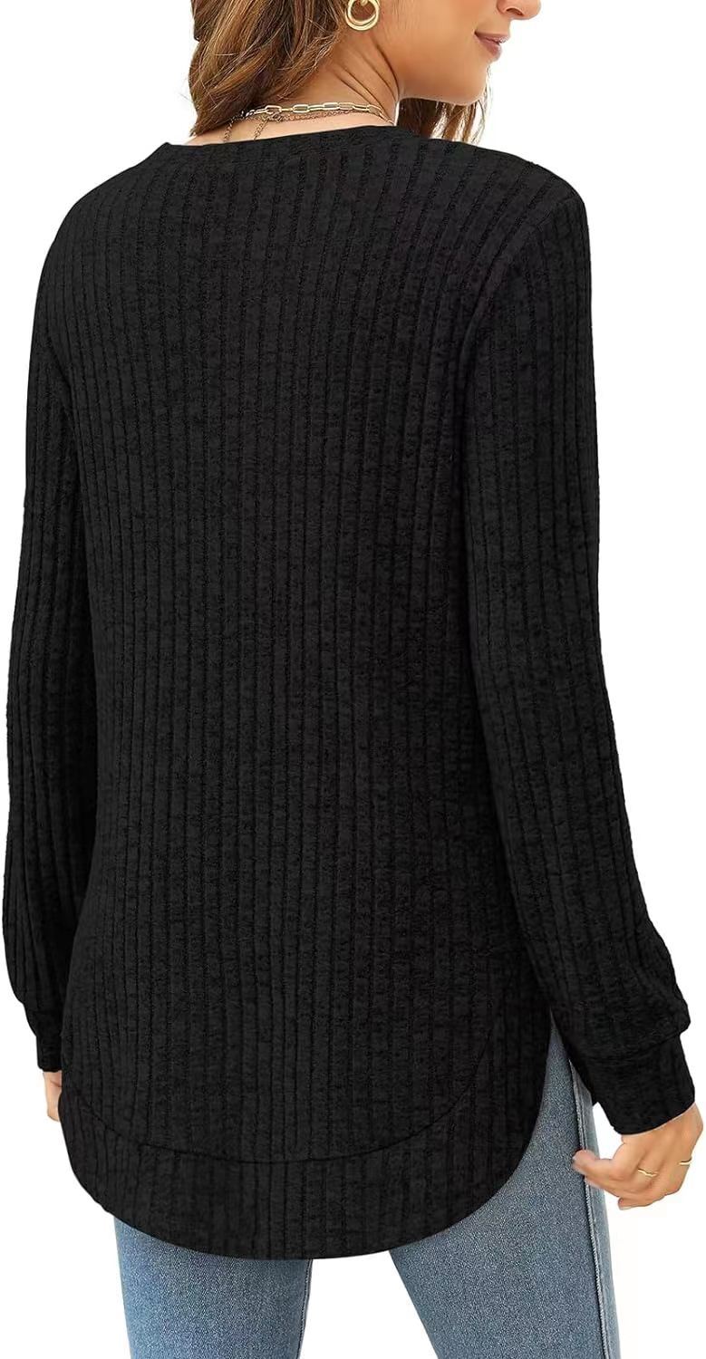 Women's Oversized Ribbed Long Sleeve Crew Neck Tunic Top
