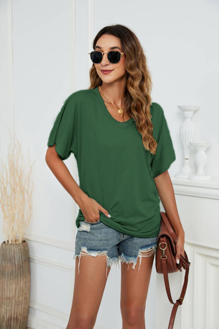 Black V Neck Loose Fit Basic Tee