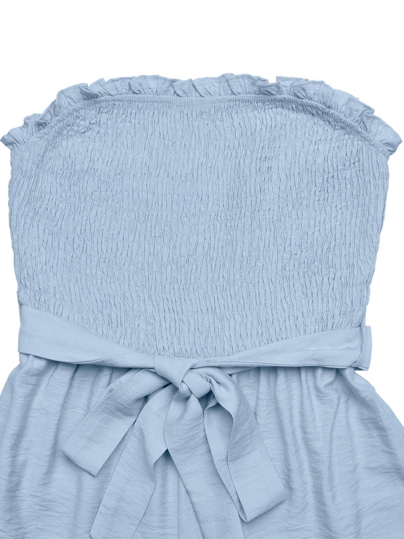 Strapless Smocked Ruffle Hem Summer Romper with Belt