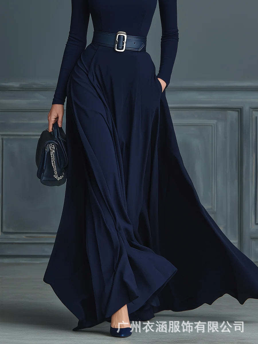 Women's Turtleneck Fit & Flare Long Sleeve Maxi Dress