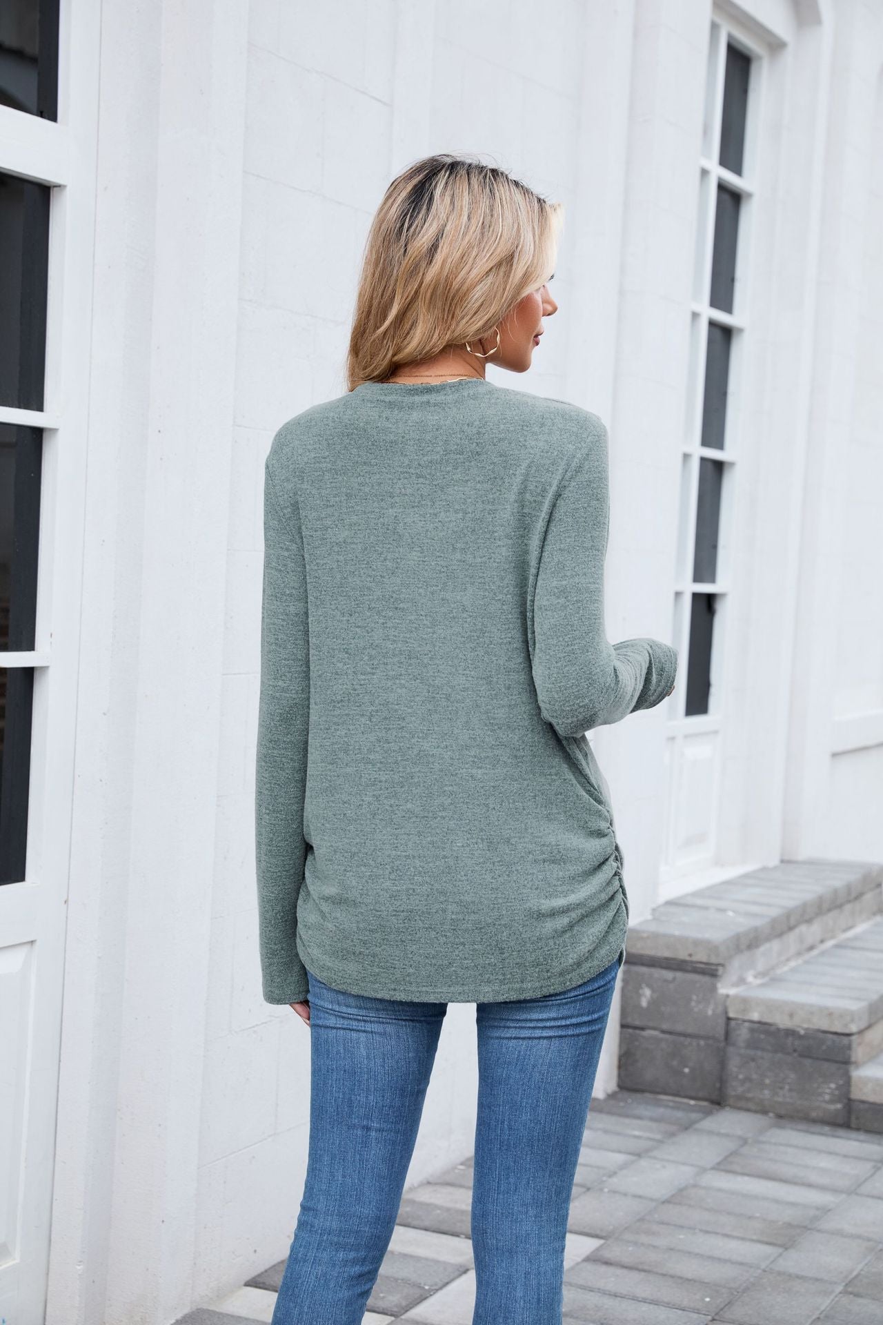 Soft Long Sleeve Round Neck Tunic Top | Loose Fit Casual Shirt for Women