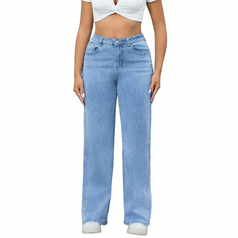 2026 High Waisted Wide Leg Washed Denim Jeans