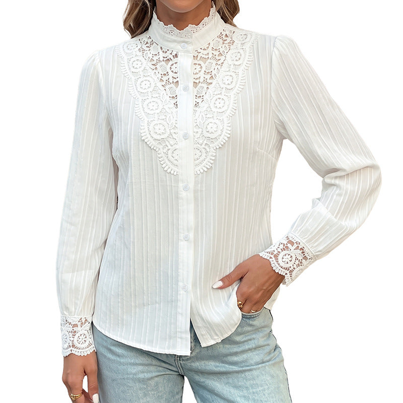 Women's Victorian Lace Mock Neck Puff Sleeve Blouse