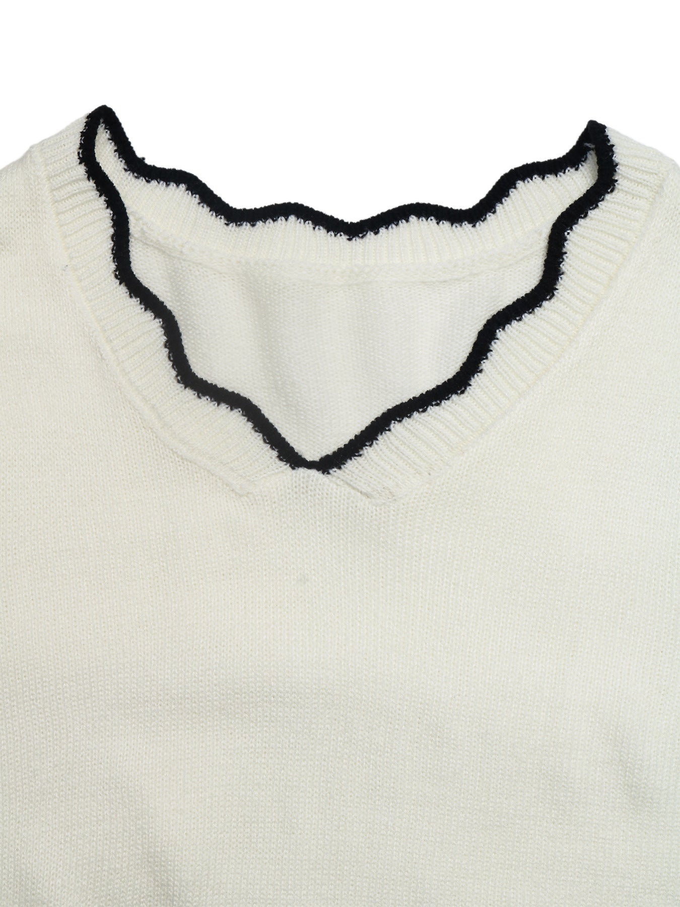 Contrast Trim V Neck Cropped Knit Sweater Long Sleeve Top