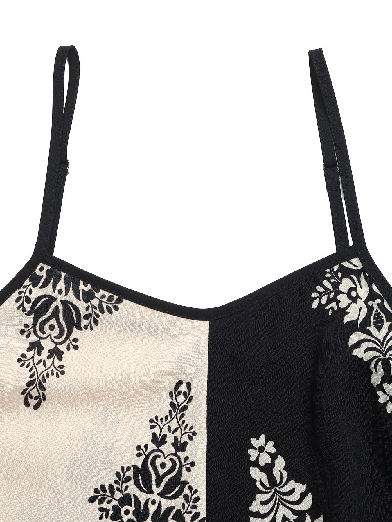 Black White Boho Print Spaghetti Strap Maxi Dress