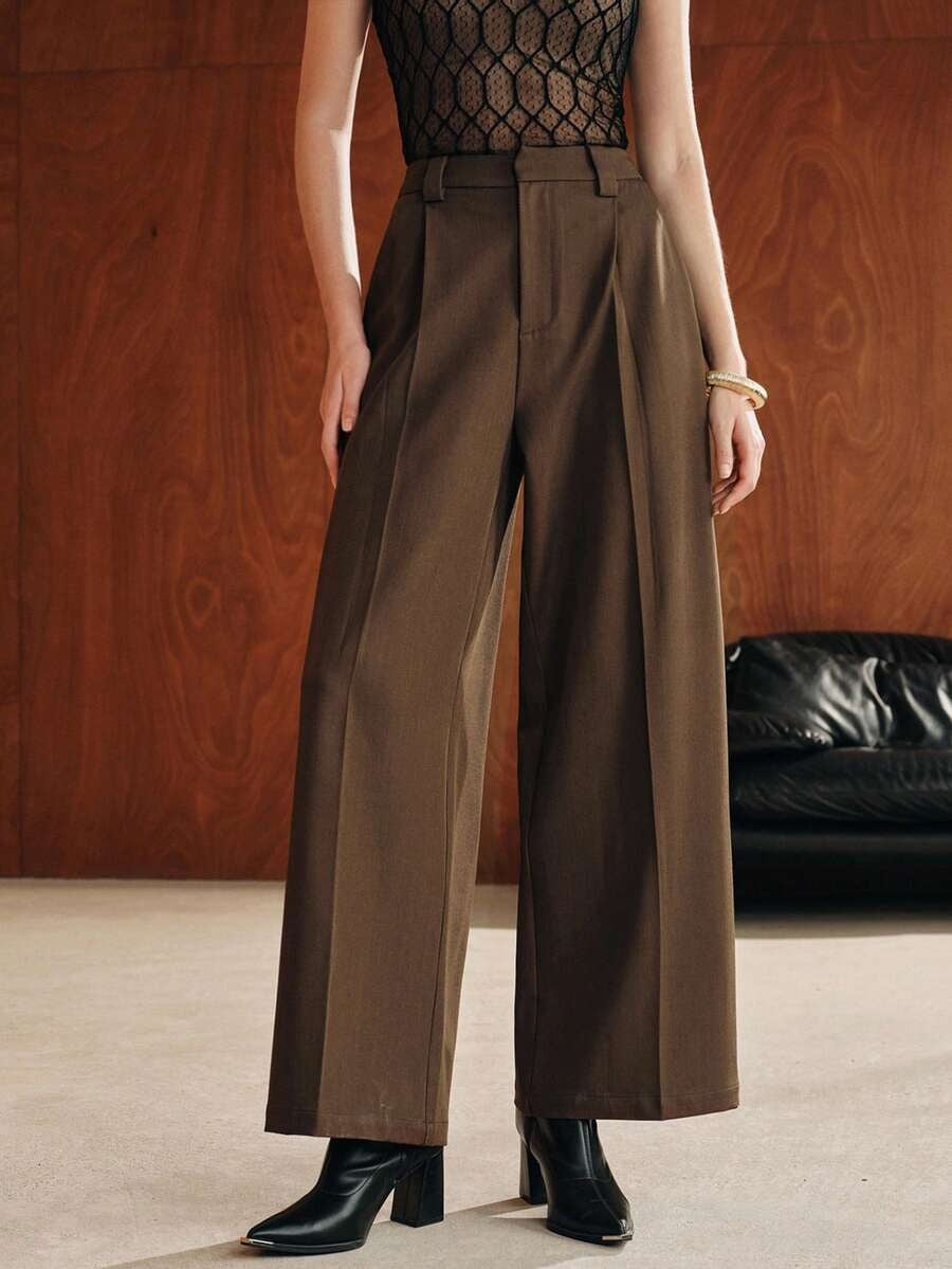 Women's High Waist Pleated Wide Leg Dress Pants