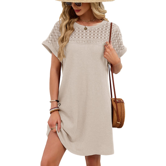 Lace Patchwork Casual Short Sleeve Loose Summer Dress