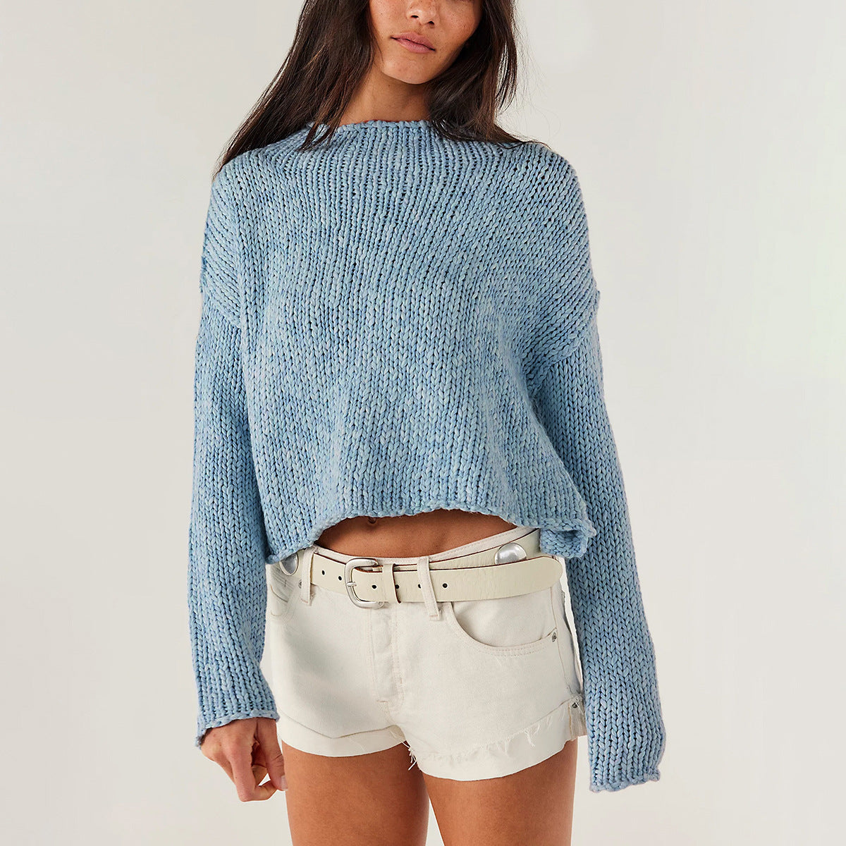 Women's Chunky Knit Cropped Crewneck Sweater