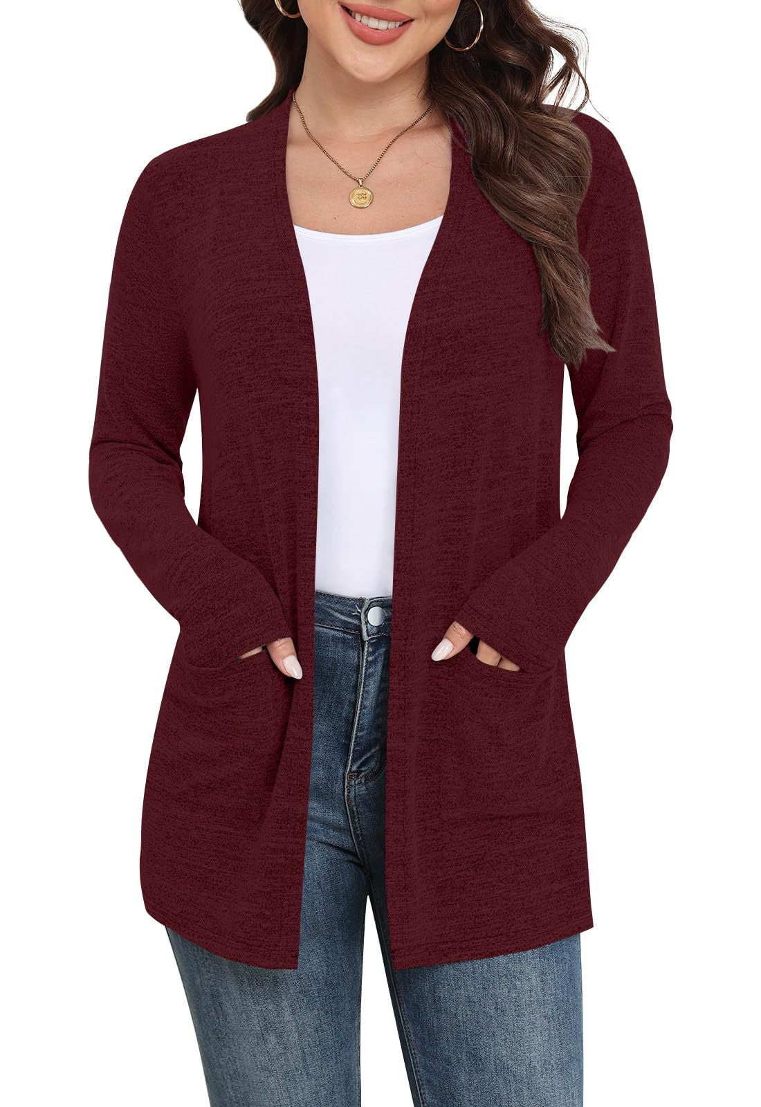 Lightweight Women’s Open Front Cardigan Sweater with Pockets