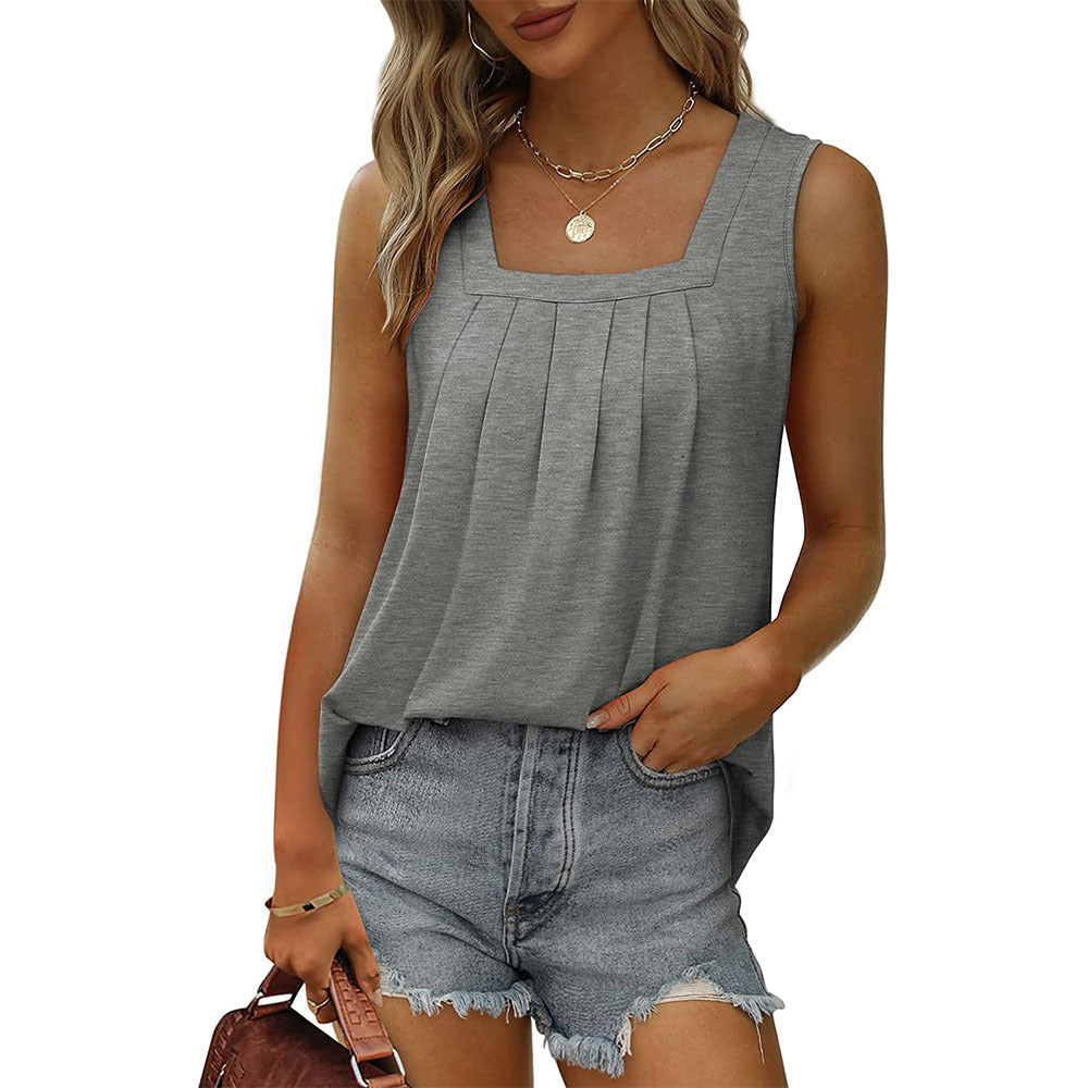 Ruched Square Neck Sleeveless High-Low Tank Top