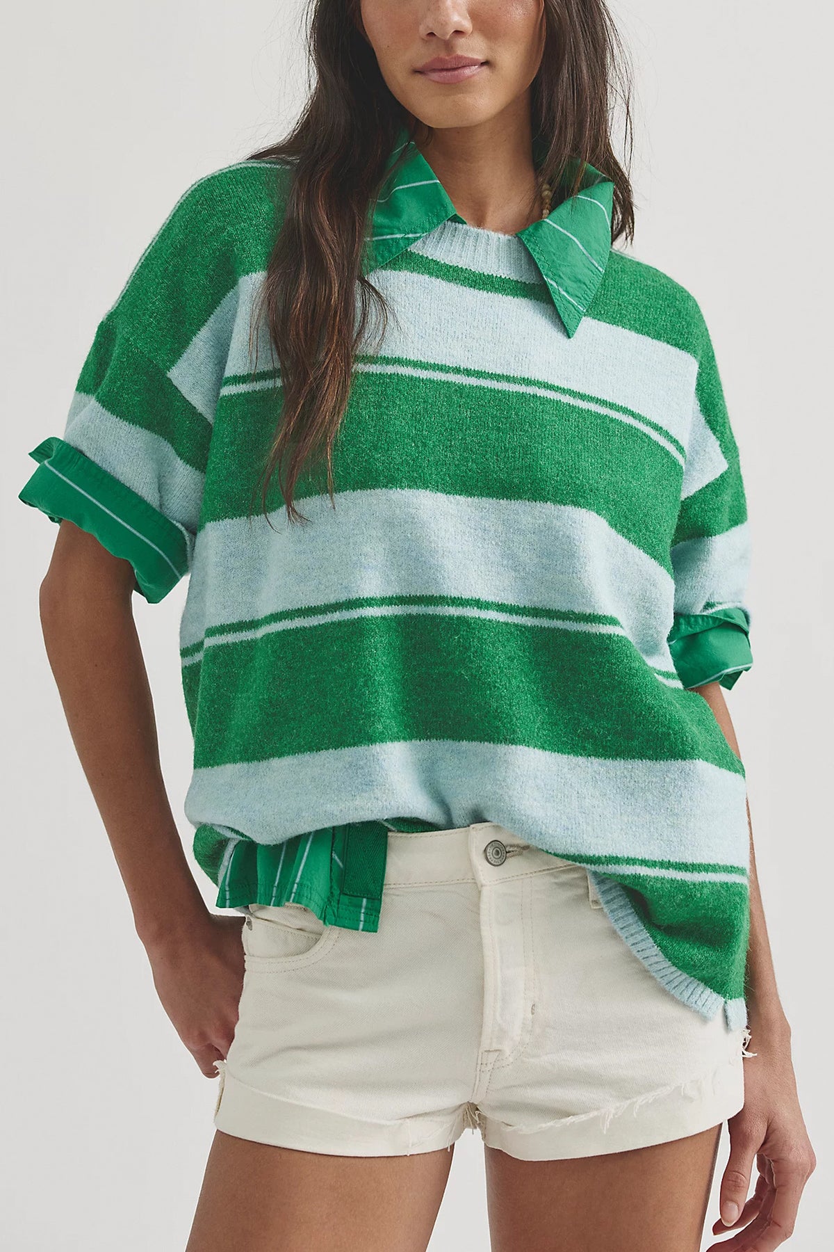Women's Oversized Striped Short Sleeve Knit Sweater