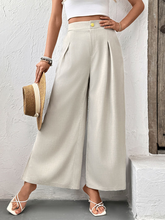 Elegant Gray Tailored Wide Leg Summer Pants