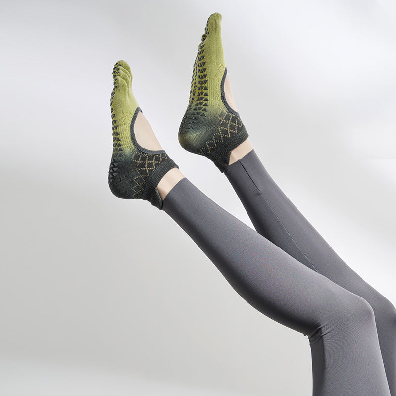 Women Gradient Pilates Toe Socks Non Slip Cotton Grip