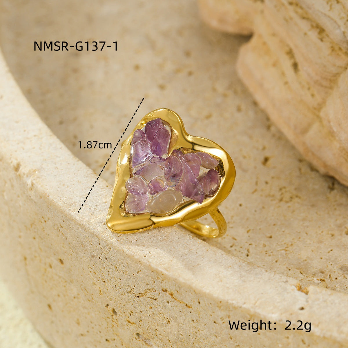 18K Gold Plated Natural Stone Heart Dainty Ring