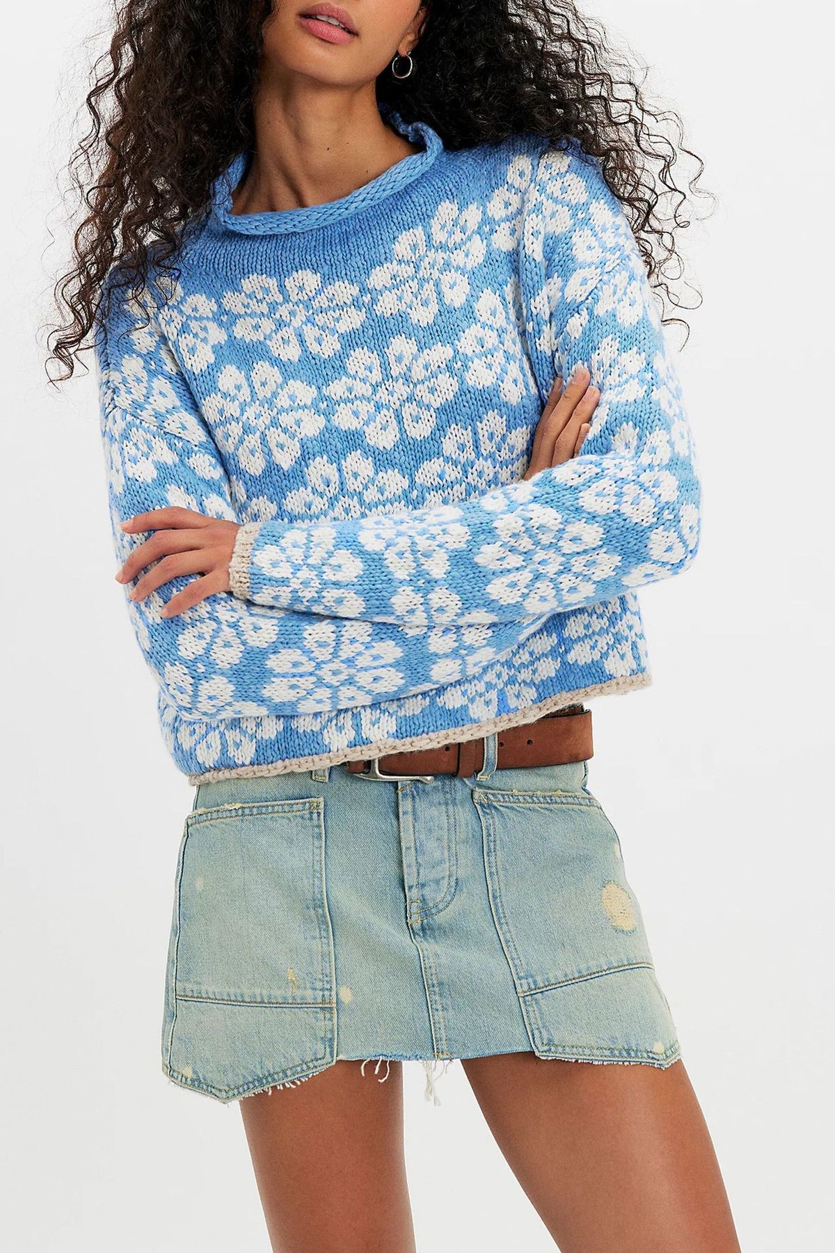 Women's Fair Isle Chunky Knit Mock Neck Pullover Sweater