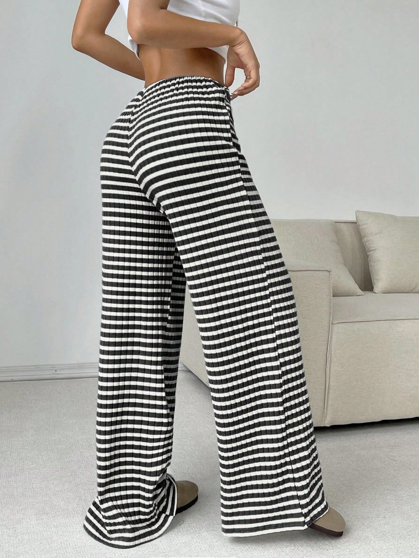 Women’s Striped Wide Leg Lounge Pants Drawstring Casual