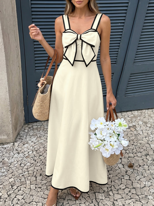 Bow Detail Strap Maxi Dress Elegant A-Line Dress