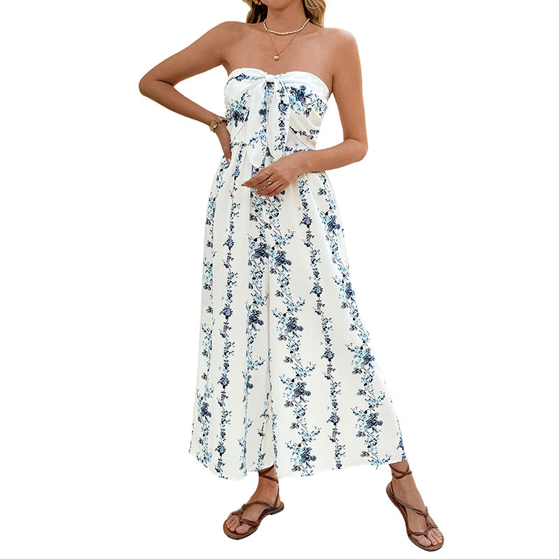 Strapless Floral Wide Leg Jumpsuit Summer Boho Chic