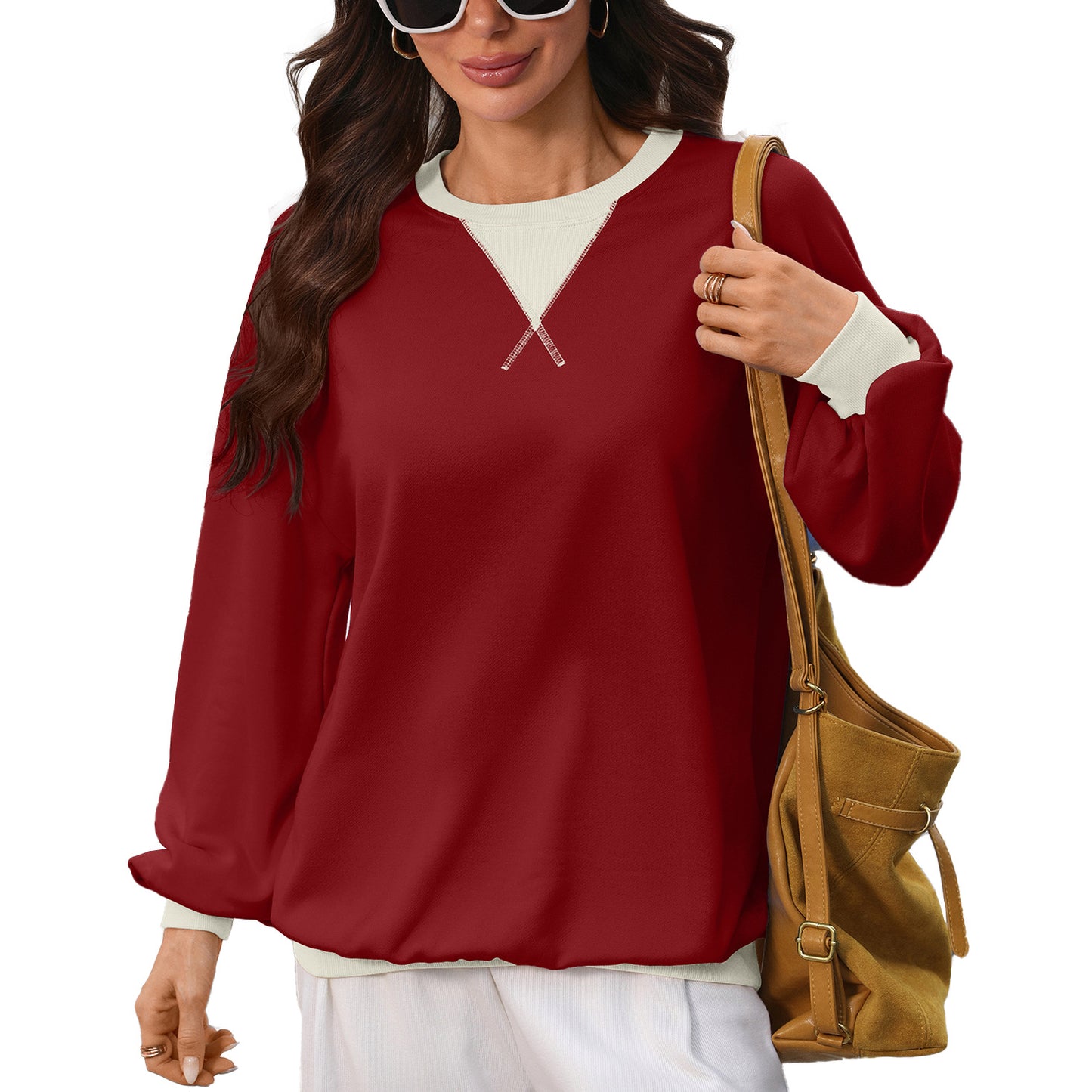 Colorblock Cotton Sweatshirt Oversized Casual Pullover