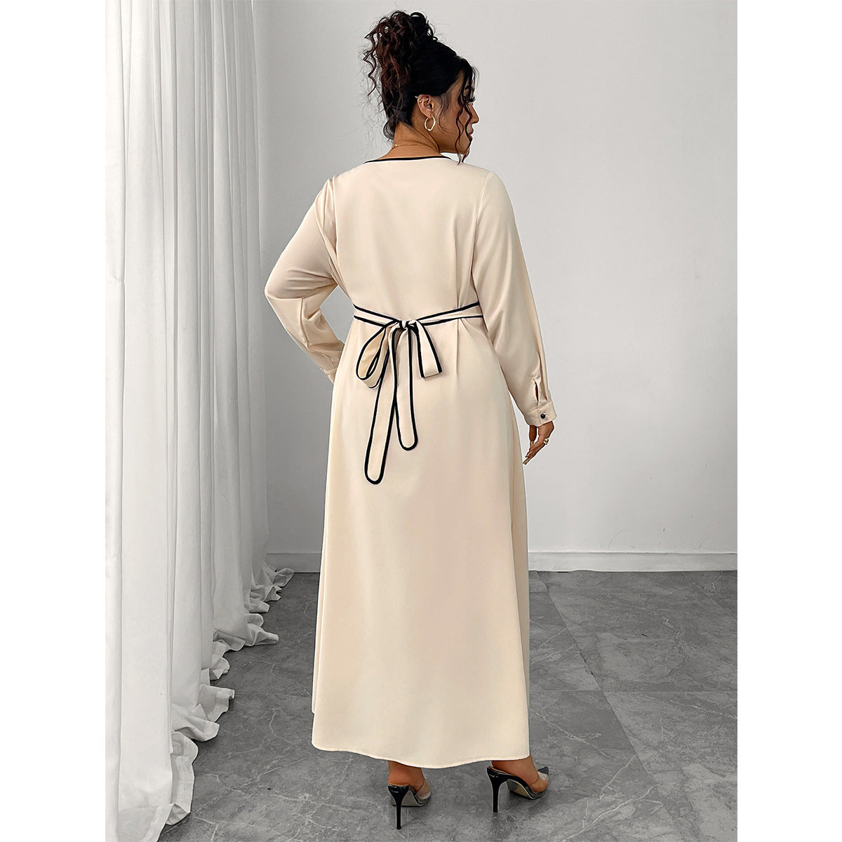 Plus Size Satin Button Front Belted Maxi Dress