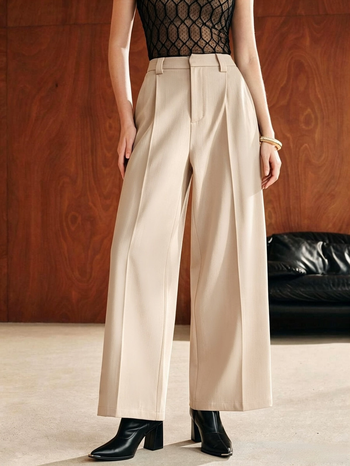 Women's High Waist Pleated Wide Leg Dress Pants