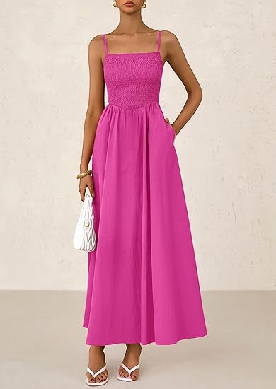 Spaghetti Strap Smocked Maxi Dress with Pockets for Summer