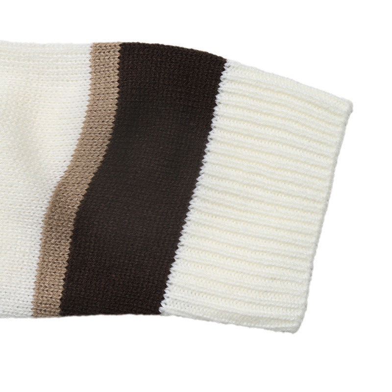 Brown Stripe Crew Neck Oversized Sweater