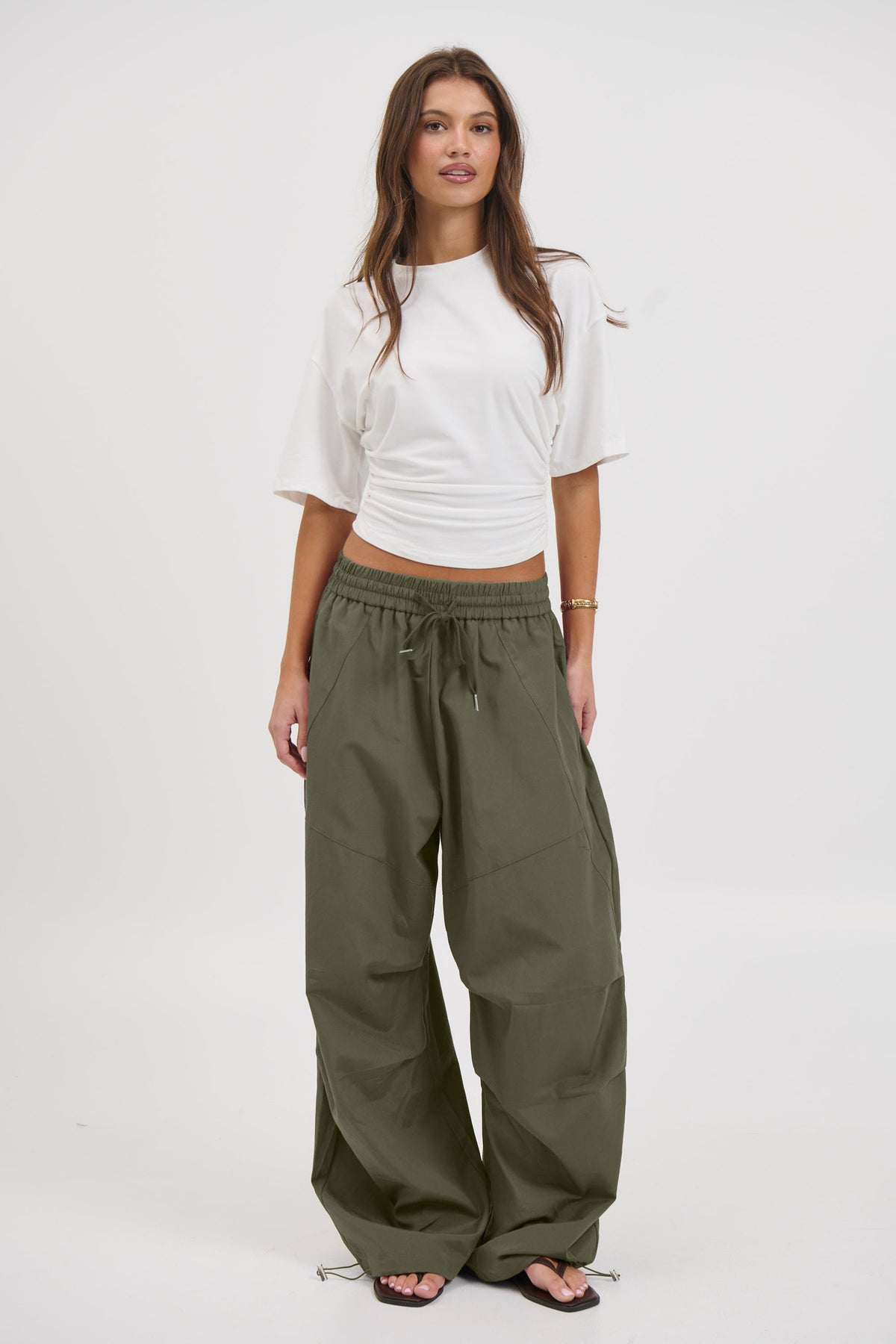 Womens Parachute Cargo Pants Wide Leg Drawstring