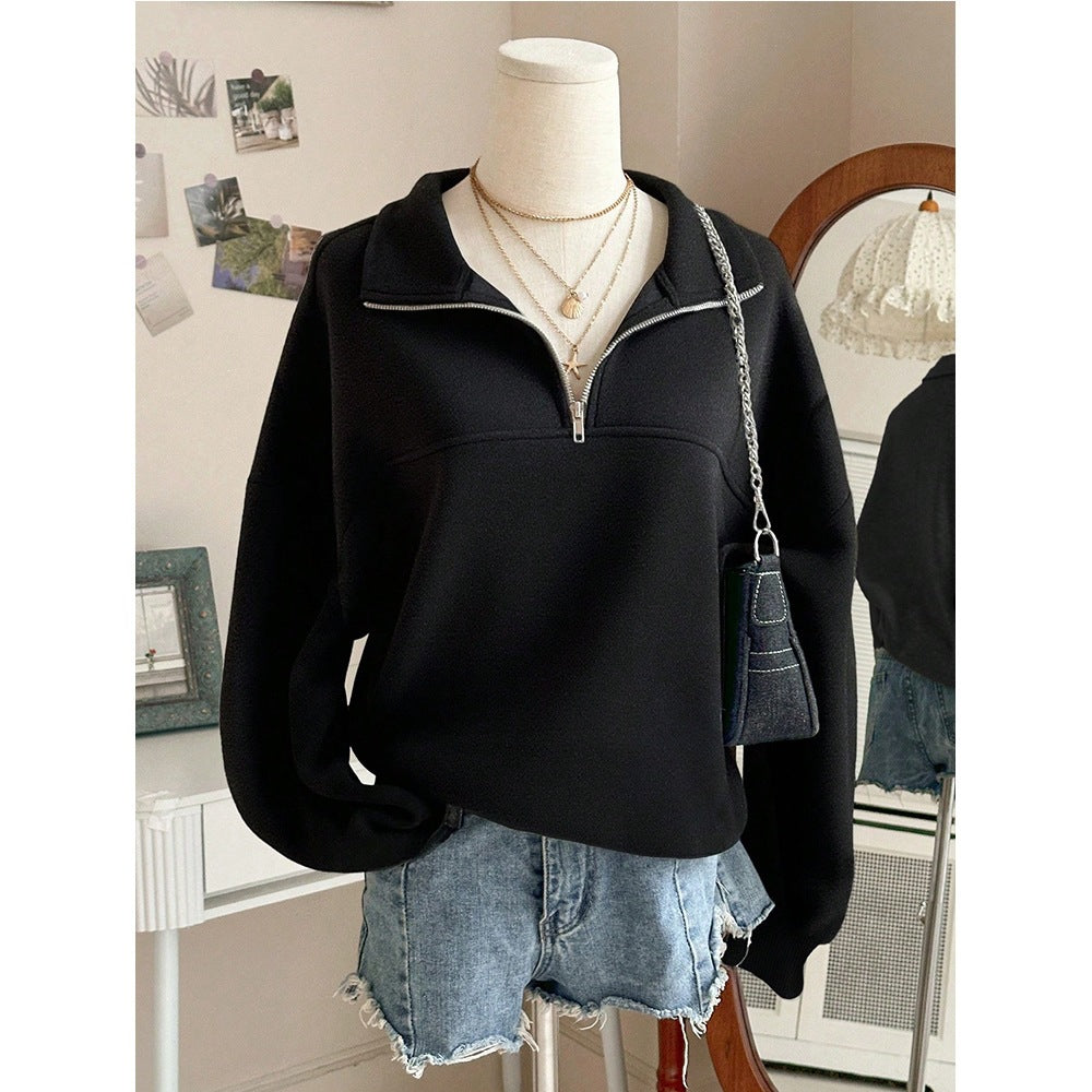 Solid Fleece Sweatshirt Casual Half Zip Oversized
